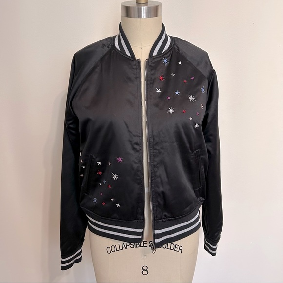 Vans Black Satin Bomber Jacket with Star Embroidery, Small - Picture 12 of 12